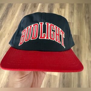 Vintage 90s Bud Light Trucker Hat Snapback Blue Red Breweriana Beer Made In USA